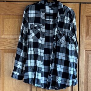Express Black and White Plaid Button-Down Shirt